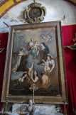 <center>Beuil</center>Chapelle des Pénitents Blancs. La Vierge remet le Rosaire à saint Dominique et sainte Catherine de Sienne. Elle intercède pour sauver les âmes du purgatoire.