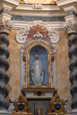 <center>Eglise abbatiale de St Pons</center>Statue de la Vierge Marie, debout sur le globe terrestre et écrasant le serpent.
