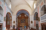 Chapelle des Trinitaires <br> L'édifice baroque montagnard à nef unique est flanqué de 2 fois 2 chapelles latérales, avec travée rythmique intermédiaire et chœur plus étroit et plus bas.