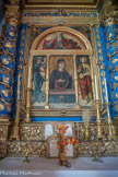 Saint-Dalmas-le-Selvage <br> Triptyque de Notre-Dame, entre saint Georges et saint Barthélemy, en-dessous de Dieu le Père, daté de 1521, donné par Saluste Dalmacy, protonotaire apostolique. Il a été inséré au XVIIe siècle dans un retable baroque à colonnes torses. La représentation de la Vierge semble être une copie d'une icône byzantine.