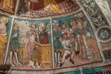 Auron. Chapelle Saint Erige dite d'Ariez <br> Arrestation de saint Denis en chaire, ses deux diacres auprès de lui, par le préfet et deux soldats. Saint Denis attaché à une colonne est flagellé ; ses diacres attendent leur tour.