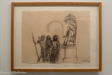 <center>Chapelle du Rosaire dite Matisse</center>Henri Matisse. Première station du Chemin de croix.
Le Christ devant Pilate.
1948, fusain sur papier, 63 x 48 cm.
 Collection de la Chapelle du Rosaire.