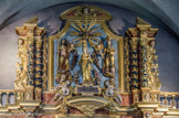 <center>Combloux, église saint Nicolas.</center>l’Assomption de Marie, accueillie  au  ciel 
par la Trinité : le Fils à gauche, le Père à droite et le saint Esprit au-dessus.