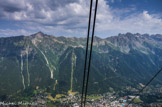 <center>De Chamonix (altitude 1035 m) au Plan de l'Aiguille (altitude 2317 m).</center>A gauche, le Brévent, à droite, les Aiguilles Rouges.