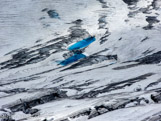 <center>De l'Aiguille du Midi (altitude 3777 m) à la Pointe Helbronner (altitude 3466 m).</center>Glacier du Géant