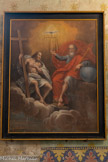 <center>Jouques.</center> Eglise Saint Pierre. Sainte Trinité. Peinture à l'huile, 18e siècle. Dieu le Père, Christ, Saint-Esprit (colombe).