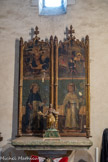 <center>Cathédrale Sainte-Eulalie-et-Sainte-Julie d'Elne</center>Panneaux : supérieurs du peintre Catalan Arnau Gassies (milieu XIVe) ; inférieurs : (plus récents). Ste Marthe dompte un Dragon (tarasque provençale) ; St. Eloi, miracle du cheval ferré ; St Dominique ; St Bernard. Ils constituaient les volets latéraux du retable Saint-Michel. Statue de Sainte Lucie portant ses yeux sur un plateau.