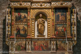 <center>L'église Saint-Jacques de Villefranche-de-Conflent</center>Dans la prédelle : Saint André, Couronnement de la Vierge,	 Saint Jacques le Majeur. Au centre, la statue de saint Pierre. A gauche, la donation des clés et la Vocation de Saint Pierre. A droite, délivrance de Saint Pierre par un ange et sa Crucifixion.