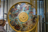 <center>Ancien plafond de l'opéra. </center>La première coupole du plafond de la grande salle est due au pinceau du peintre préféré de Napoléon III, Jules Eugène Lenepveu (Angers, 1819 - Paris, 1898), Grand Prix de Rome en 1847. Cette peinture est aujourd'hui dissimulée par une seconde de Chagall, accrochée sous l'œuvre originelle.