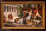 <center>Alexandre Cabanel </center>(Montpellier, 1823 : Paris, 1889)
Cléopâtre essayant des poisons sur des condamnés à mort (première version)
1883.
Huile sur toile
Paris, galerie Michel Descours. <br>
Ce modello du célèbre tableau de Cabanel caractérise le goût du XIXe siècle pour le drame en suspension. Ce théâtre pictural de la cruauté fixe les codes d’une reine orientale, forcément fatale. Sur ce thème de Plutarque, elle observe superbe, sadique et impassible, l’effet de poisons sur un condamné à l'agonie.