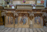 <center>L'église des Carmes.</center>Pemière chapelle de gauche. Chapelle du Sacré-Coeur. De gauche à droite : la Visitation, la Vierge et l'Enfant, la Sainte Famille.