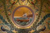 <center>La mosaïque du cul-de-four de l’abside</center>Au centre, une barque, symbole de l’Eglise, navigue sur une mer agitée au milieu de dauphins. Sur la voile, il y a le monogramme de la Vierge Marie et, dans le ciel en haut à gauche, une étoile rayonnante avec un A et un M entrelacés (Ave Maria : je vous salue Marie) rappelant que Marie est « l’étoile de la mer ». Marie aide la barque de l’Eglise à cheminer vers le port que l’on voit à droite, dominé par un phare surmonté de la croix du Christ : Marie aide l’Eglise à cheminer vers le Christ.