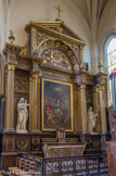 <center>L'église Saint-Gervais.</center> Chapelle saint Philomène. Le retable du transept sud et son tableau du XVIIe siècle illustrant la Pentecôte.