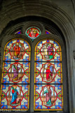 <center>Église Saint-Leu-Saint-Gilles.</center>  Vitrail des Martyrs. En bas St Innocent, St Julien. Au milieu, St Fortunat, St Victor. En haut, St Denis, St Eleuthère