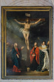 <center>Saint-Etienne-du-Mont </center>Chapelle du Sépulcre. Le Christ en croix entre  Aristote, la Vierge, Saint Jean, Saint Louis, Louis XIII, anonyme, XVIIe siècle.