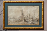 <center>Combat naval</center>Pierre Puget
Marseille, 1620 – 1694. Plum, encre noire et brune, lavis d'encre noire sur vélin.