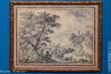 <center>Personnages au bord d'une rivière</center>Joseph-Antoine David, dit David de Marseille. Marseille, 1725 - 1789.
1787?
Plume et encre noire, lavis gris et brun sur papier
David de Marseille, figure discrète mais influente de l'Académie de Marseille, excelle dans l'art du paysage peuplé de figures animées. Ces deux dessins illustrent son habileté à composer des scènes vivantes dans une nature sublimée : les troncs noueux et le feuillage dense structurent l'espace, tandis que les lavis créent la profondeur et les jeux d'ombres. Sa vision à la fois naturaliste et poétique du paysage révèle l'influence du travail d'artistes du XVIIe siècle, comme Salvator Rosa ou Claude Lorrain.