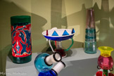 <center></center>Vase
Marie Ducaté (1957, France)
1990. Verre soufflé, technique du Graal.
Fabricant : Venini, Murano (Italie)
Tirage limité, réalisé dans le cadre de la commande publique « 30 vases pour le CIRVA » en 1989.
Dépôt du Centre national des arts plastiques/Fonds national d'art contemporain, 2001. Inv. FNAC 91133
<br>
Coupe à fruits Sol
Ettore Sottsass (1917, Autriche - 2007, Italie).
1982. Verre polychrome soufflé.
Editeur: Memphis, Milano
Fabricant : Murano, Italie.
Marseille, Château Borély – Musée des Arts décoratifs, de la Faïence et de la Mode, Inv. 1991.22.1
<br>
Vase For three long Flowers
Lino Tagliapietra (1934, Italie)
1988. Verre soufflé et collé à chaud, technique incalmo.
Fabricant : Effetre, Murano (Italie)
Souffleur: Lino Tagliapietra.
Tirage limité
Dépôt du Centre national des arts plastiques/Fonds national d'art contemporain, 1996
Inv. FNAC 91117
