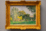 <center>Bosquet au Jas de Bouffan</center>1875-1876
Huile sur toile.
États-Unis, Portland (ME), Portland Museum of Art, Collection Isabelle et Scott Black, en dépôt au Portland Museum of Art Isabelle and Scott Black Collection 1998. <br>
On peut voir l'évolution stylistique de Cezanne à travers ces deux œuvres.
Il représente le même paysage de manière significativement différente. La peinture de 1871 est encore sombre et épaisse, la composition simplifiée. La même vue plus tardive, aux couleurs claires et denses, porte une attention particulière à la lumière. Les coups de pinceaux, plus légers et nuancés, attestent de l'influence de Camille Camille Pissarro (1830-1903) et de la leçon impressionniste révélée par l'exposition de 1874.