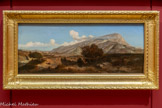 <center></center>Prosper Gresy
(Boulogne-sur-mer, l801 - Nice, 1874)
La Montagne Sainte-Victoire et le hameau des Bonfillons. Vers 184. Huile sur bois.
Achat de la Ville d’Aix 1953