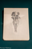 <center></center>Copie d'après une figure féminine tenant un tambourin (Chypre, âge du Bronze),
Vers 1929
Crayon graphite sur page de carnet
Fondation Giacometti