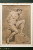 <center> Charles-Amédée-Philippe VANLOO.</center>Académie d’homme assis.
Rivoli (Italie), 1719 – Paris, 1795.
Fusain, rehauts de craie blanche sur papier verger 
Digne-les-Bains, musée Gassendi.