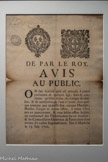 <center>La Peste à Marseille en 1720.</center>Avis au public défendant à toute personne de changer de maison et de transporter de l'une à l'autre meubles, hardes, linges ni autre effets. Marseille, le 13 juin 1722.