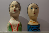 <center>Marottes</center>19e siècle
Vasles, Deux-Sèvres, Franc Carton bouilli, enduit de plâtre<br>
Pierre Imans 1950-1975 Paris, France Carton-pâte peint.