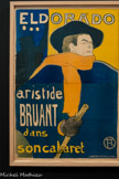 <center>Musée Toulouse-Lautrec</center>Henri de Toulouse-Leutrec
Eldorado. Aristide Bruant dans son cabaret
1892
Lithographie au pinceau et au crachis, en six couleurs (pierre de trait en vert olive, pierres de couleurs en jaune, rouge, bleu et noir).
Albi, musée Toulouse-Lautrec. Donation de la Comtesse de Toulouse-Lautrec et famille 1922