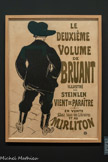 <center>Musée Toulouse-Lautrec</center>Henri de Toulouse-Lautrec Le deuxième volume de Bruant au Mirliton
1893
Lithographie au crayon, au pinceau et au crachis, en deux couleurs (pierre de trait en noir, pierre avec le texte en vert olive)
Albi, musée Toulouse Lautrec..
Don de la Société des Amis du musée, 2000