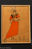 <center>Musée Toulouse-Lautrec</center>Henri de Toulouse-Lautrec
May Belfort.
1895.
Lithographie au pinceau, au crachis et au crayon, en cinq couleurs (pierre de trait en vert olive, pierres de couleurs en rouge, noir, gris et jaune)
Albi, musée Toulouse-Lautrec.
Donation de la Comtesse de Toulouse-Lautrec et famille, 1922