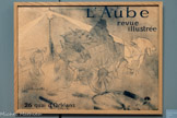 <center>Musée Toulouse-Lautrec</center>Henri de Toulouse-Lautrec
L’Aube
1896
Lithographie au crayon, au crachis et au pinceau, en deux couleurs (pierre de trait en bleu foncé, pierre de couleurs en turquoise)
Albi, musée Toulouse-Lautrec.
Donation de la Comtesse de Toulouse-Lautrec et famille, 1922
En 1896, Toulouse-Lautrec crée une affiche pour le lancement d’une nouvelle revue littéraire, L’Aube. Il part de ce nom pour concevoir son affiche. Symbolisant l’aube par la représentation de maraîchers arrivant en ville pour vendre leurs produits aux halles, l’image ne dit rien de la revue en tant que telle. L’artiste crée une vision éloquente de la pénibilité de ce travail matinal, rendue par la marche lourde, les dos voûtés et les épaules rentrées des personnages, il se concentre sur le rendu de la lumière naissante du jour au moyen de la technique du crachis.