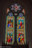 <center>Saint-Antonin-Noble-Val </center>En haut, apparition du Sacré-Coeur à sainte Marguerite Marie Alacoque. A gauche, la nativité et la Sainte Famille dans l'atelier de Saint Joseph. A droite, le Christ et les enfants, la mort de Saint Joseph. Dagrant Pierre-Gustave (peintre-verrier), 4e quart 19e siècle.