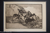 <center>Le musée Goya.</center>Manière selon laquelle les anciens Espagnols chassaient les taureaux dans les champs
EAU-FORTE, AQUATINTE BRUNIE ET POINTE SÈCHE
SÉRIE LA TAUROMACHIE (1815-1816) – PLANCHE 1
