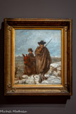 <center>Le musée Goya.</center>Gustave DORE
(PARIS, 1832 - STRASBOURG, 1883)
Le Contrebandier espagnol
S.D.
HUILE SUR TOILE.
Le Contrebandier espagnol dépeint avec réalisme deux personnages traversant un paysage de montagne, un homme et un enfant monté sur un cheval. Le titre explicite ne laisse pas de doute sur son activité.
Au XIXe siècle l’Espagne alimente un imaginaire qui fascine les artistes français comme Giraud, Bonnat. Dauzats... Attiré par les voyages, Gustave Doré visite l’Espagne à deux reprises, en 1855 et 1862, afin de réaliser les illustrations de Don Quichotte de Cervantès, et du Voyage en Espagne de son ami le baron Charles Davilliers paru en 1874.Tel un reporter, il laisse un témoignage avisé des coutumes, des monuments et du peuple espagnol, dans toutes leurs diversités, de la gitane aux picadors.