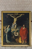 <center>Monein</center>La Vierge, saint Jean et sainte Marie Madeleine au pied de la croix. 18e siècle.