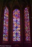 <center>Première chapelle sud. </center> La vie de st Jean Baptiste, à gauche. Donateurs : les boulangers (panneau de droite, en bas ). La vie de deux apôtres majeurs : au centre, Jean et à droite,  Jacques le Majeur.