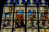 <center>Chapelle Tullier. </center> Les donateurs sont venus adorer la vierge, en une longue file de personnages agenouillés, le chanoine et sa mère, accompagnés de st Pierre, suivis d'autres chanoines avec st Jean et st Jacques, devant un décor de style renaissance utilisant la perspective.