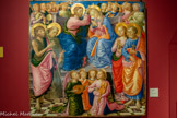 <center>Le musée des Beaux-Arts de Dijon</center>ZANOBI DI MACHIAVELLI.
Florence (Italie), vers 1418 - Pise (Italie), 1479.
LE COURONNEMENT DE LA VIERGE
1473 ou 1474 Tempera sur bois.
Cet épisode qui suit l’Assomption est tiré des textes apocryphes et reste populaire à cette période.
La composition chargée, aux couleurs grinçantes, laisse paraître une outrance et des bizarreries propres à l’œuvre tardive du peintre.
Église Santa Croce in Fossabanda, Pise.