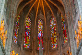 <center>Basilique St Nicolas. </center>  Les vitraux  ont été réalisés en 1960 par le maître verrier Rocher. Ceux situés au dessus du chœur représentent saint Luc, saint Etienne, saint Paul, Le Christ, saint Pierre, saint Jean, saint Jean-Baptiste.