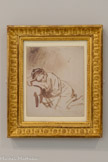 <center>Jeune femme endormie</center>Rembrandt
(Leyde, 1607 - Amsterdam, 1669)

Vers 1654
Plume et encre brune sur papier Londres, The British Muséum
Pour des mesures de conservation, et en raison de la longue durée de l'exposition, les dessins préalablement exposés ont été remplacés par des reproductions.