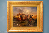 <center>Exercices militaires des marocains</center>Delacroix, Ferdinand Victor Eugène Charenton-St-Maurice, 1798- Paris, 1863

1832
Huile sur toile
Delacroix ramena de nombreux dessins et aquarelles de son voyage au Maroc qui inspirèrent ce chef d’œuvre réalisé trés peu de temps après son retour. Les fantasia sont des exercices à la fois martiaux et rituels où les cavaliers lancés à une vitesse vertigineuse font la démonstration de leus habilité à tirer au fusil.