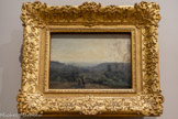 <center>Matinée, effet de brouillard</center>Corot, Jean-Baptiste Camille Paris, 1796 - Ville-d' Avray, 1875

1853
Salon de 1853
Ce petit tableau caractéristique de la manière vaporeuse et poétique de Corot fait partie des meilleurs achats d'Alfred Bruyas. Dans la brume matinale qui laisse apercevoir Paris au loin, un cavalier et une paysanne descendent des coteaux de Ville-d'Avray où l'artiste possédait une maison.