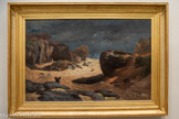 <center>Le Chemin des Sables à Fontaine¬bleau - Effet d'orage</center>Laurens, Jules Joseph Augustin Carpentras, 1825 - Saint-Didier, 1901

1869
Salon de 1869 Huile sur toile
Peintre, dessinateur et lithographe, Jules Laurens fut l'ami et le conseiller de Bruyas dans ses acquisitions. L'artiste livre ici une version originale du chemin des sables dans la forêt de Fontainebleau, lieu de prédilection des peintres paysagistes de l'école de Barbizon, dans une atmosphère dramatisée par l'orage menaçant et le souffle du vent.