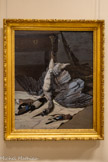 <center>Nature morte au héron</center>Bazille, Frédéric
Montpellier, 1841 - Beaune-la-Rolande, 1870

1867
Huile sur toile
Le thème classique du trophée de chasse, revisité à leur époque par les peintres impressionnistes, fut l'objet de séances de travail communes en atelier, comme en témoignent les tableaux d'Alfred Sisley et d'Auguste Renoir, exécutés au même moment.