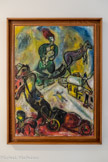 <center>Musée d'Art Moderne de Céret</center>Marc Chagall (1887-1985)
La guerre 1943
Huile sur toile. En 1933 Joseph Gœbbels, chef de la propagande du parti nazi, ordonne un autodafé des œuvres de Marc Chagall. Désigné 