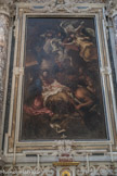 L’Eglise de San Luca. L'Adoration des Bergers, de Giovanni Benedetto Castiglione, dit il Grechetto, 1645. Devant l'Enfant, posé sur un linge blanc, s'incline la nature (le satyre), les hommes (les bergers, à l'arrière) et les anges du ciel, qui l'encensent.