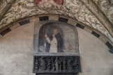 Église Santa Maria di Castello. Loggia de l'Annonciation. Architrave, sculpture sur ardoise. Saint Dominique qui demande le silence.