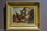 <center>Le Frappement du rocher.</center>Dominique PAPETY
Marseille, 1815- 1849.
Huile sur papier marouflé sur toile.<br> Dominique Papety, né à Marseille en 1815, remporte en 1836 le Grand Prix de Rome de peinture devenant le premier peintre marseillais du XIXe siècle à obtenir cette prestigieuse récompense. Il séjourne cinq années à Rome, de 1837 à 1842, sous le directorat d’Ingres qui reconnaît immédiatement son talent et va avoir une grande influence sur son -travail. Après une très courte carrière prometteuse, des voyages en Italie et en Grèce, Papety meurt du Choléra à Marseille en 1849.<