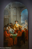 <center>La Peste de 1720 - Le Courage civil.</center>Huile sur toile. Antoine-Dominique Magaud.
Marseille 1817 - Marseille, 1899. Dans la seconde moitié du XIXe siècle, Dominique Magaud s’impose à Marseille, comme le spécialiste des grands décors peints : il réalise ceux des grands cafés de la Canebière, de la Préfecture, de la Bourse et de l’école des Beaux-Arts, dont il deviendra le directeur en 1869. Ce tableau provient d’un cycle de quinze grandes toiles peintes par Magaud de 1856 à 1866 pour la grande salle de réunion du Cercle religieux aujourd'hui détruit. Le thème général de cet ensemble était le rôle civilisateur du catholicisme. Parmi les sujets retenus figurait celui de la peste de 1720 qui illustrait le courage civil. Le Chevalier Roze présente aux échevins de la ville, reconnaissables à leur costume rouge, l'opération d'évacuation des corps abandonnés sur l’esplanade de la Tourette. A ses côtés, figure dans son costume gris, Chartes Claude Andrault de Langeron, major des galères, nommé commandant en chef de la ville par le Régent. De manière exceptionnelle sont réunis dans une même image les protagonistes de la lutte contre l’épidémie, dont les deux plus fameux, le Chevalier Roze et Monseigneur de Belsunce, qu’on aperçoit à l’arrière-plan portant secours aux malades.